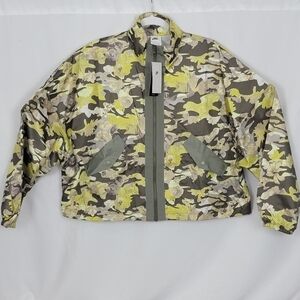Nike Women's Crop Top Jacket Size Med Camo Khaki F/Z Lightweight Oversized Fit